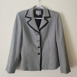 Le Suit Women's Houndstooth Suit Jacket Blazer Black White Business Office Sz 12